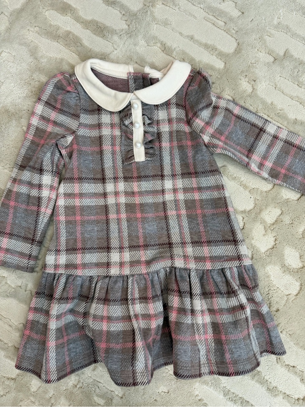 Janie and Jack Pink, Gray & White Plaid Peter Pan Collar Dress
